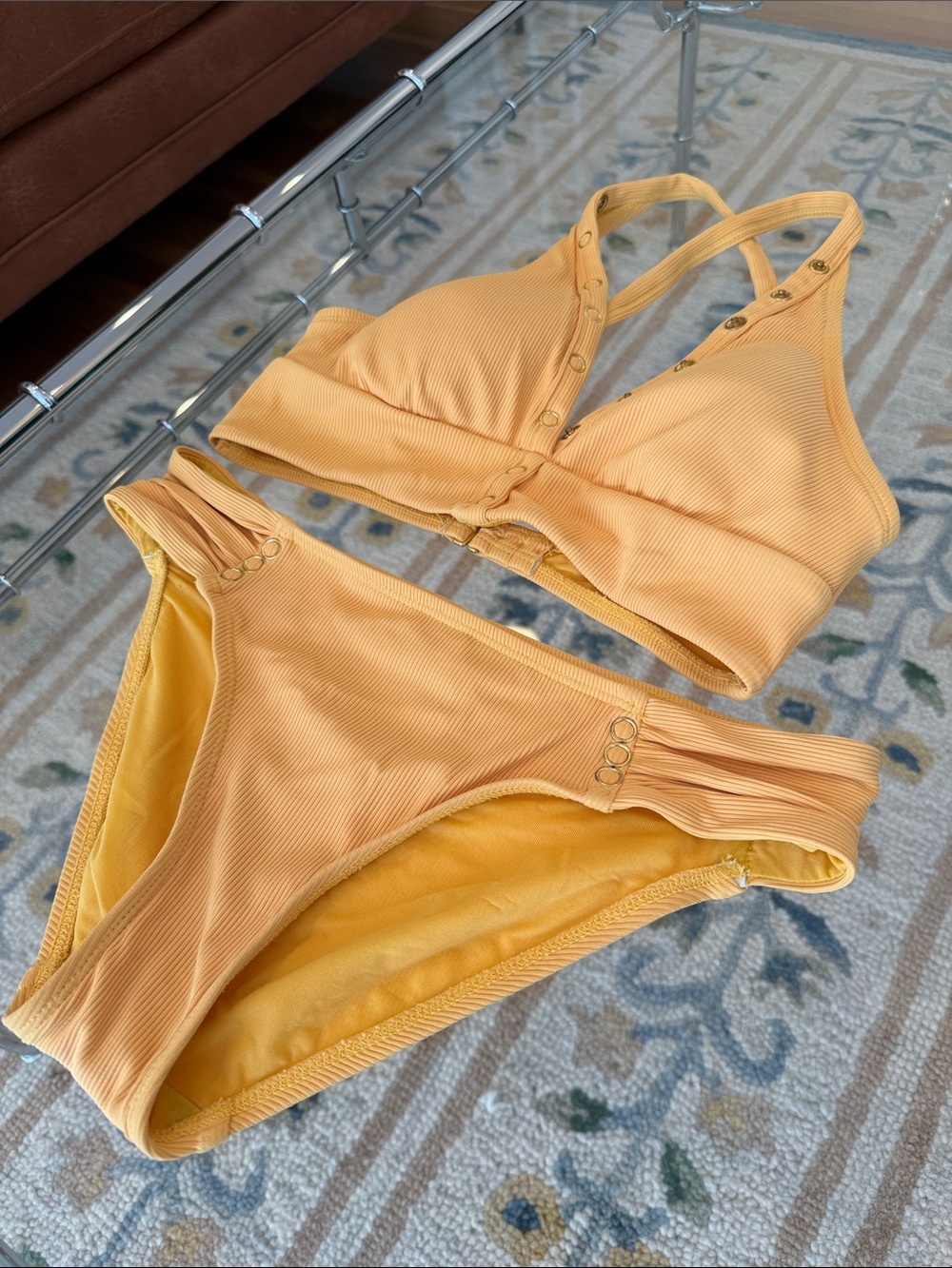 Robin Piccone Gold Ribbed Snap-Front Bikini Set 💛 - Picture 2 of 6